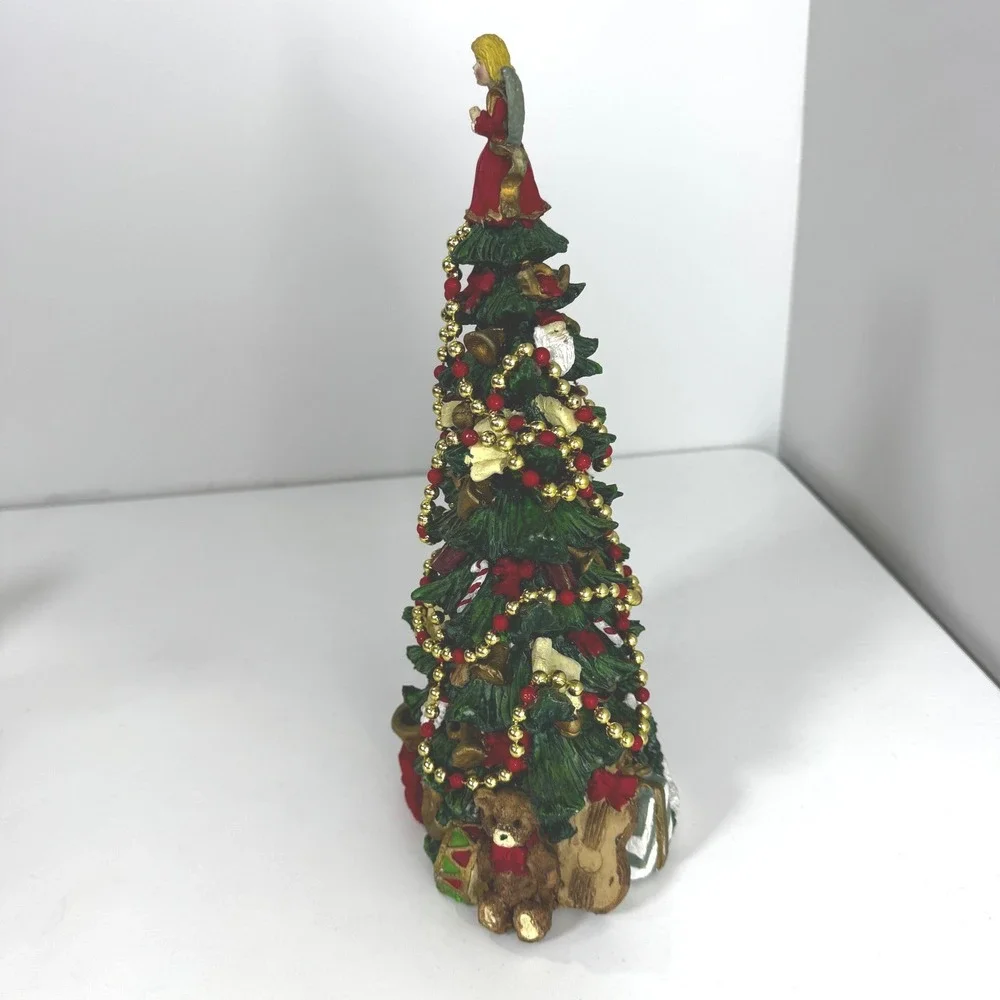 Vintage Christmas Tree Figurine Angel Topper Toy Train Hand Painted Resin 11.5
